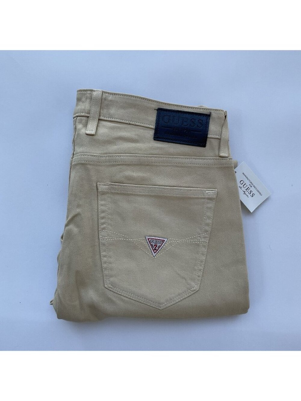 Guess Men’s Slim Tapered Jeans In Khaki Coated Wash Finished Size 33X32